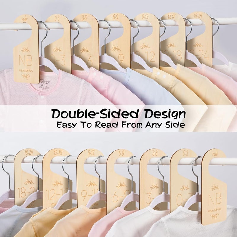 Giftacity Baby Closet Dividers for Clothes Organizer - Set of 7 Adorable Wooden Double-Sided Baby Clothes Size Hanger Organizer from Newborn to 24 Months for Nursery Beautiful Decor - Image 3